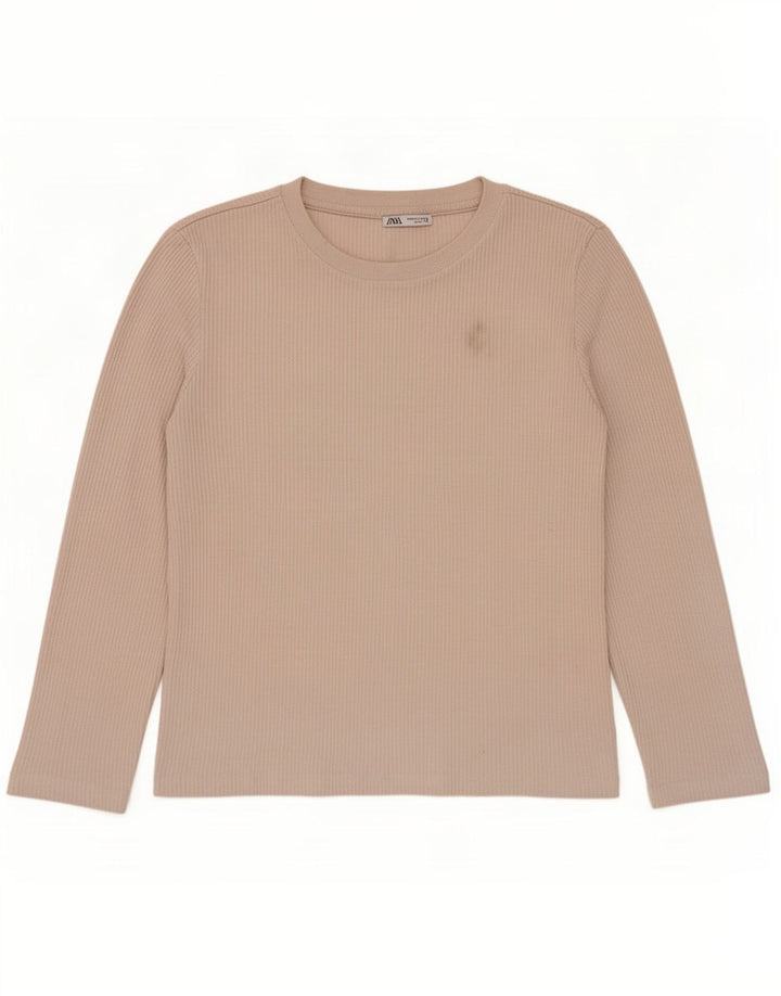 Zara Womens Top Long Sleeve UK 14 Medium Beige Polyester