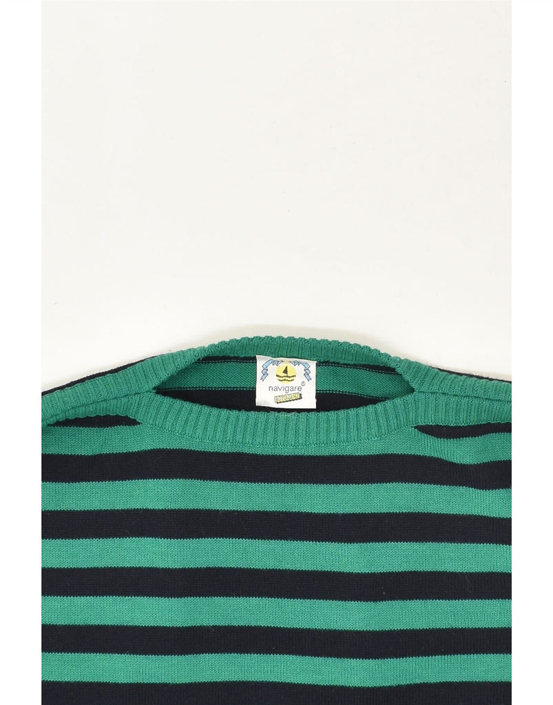 NAVIGARE Womens Boat Neck Jumper Sweater IT 42 Medium Green Striped Wool | Vintage Navigare | Thrift | Second-Hand Navigare | Used Clothing | Messina Hembry 