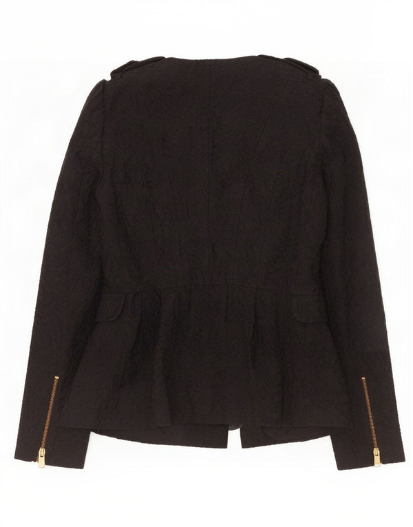 Zara Womens Abstract Pattern Military Jacket UK 10 Small Black Cotton