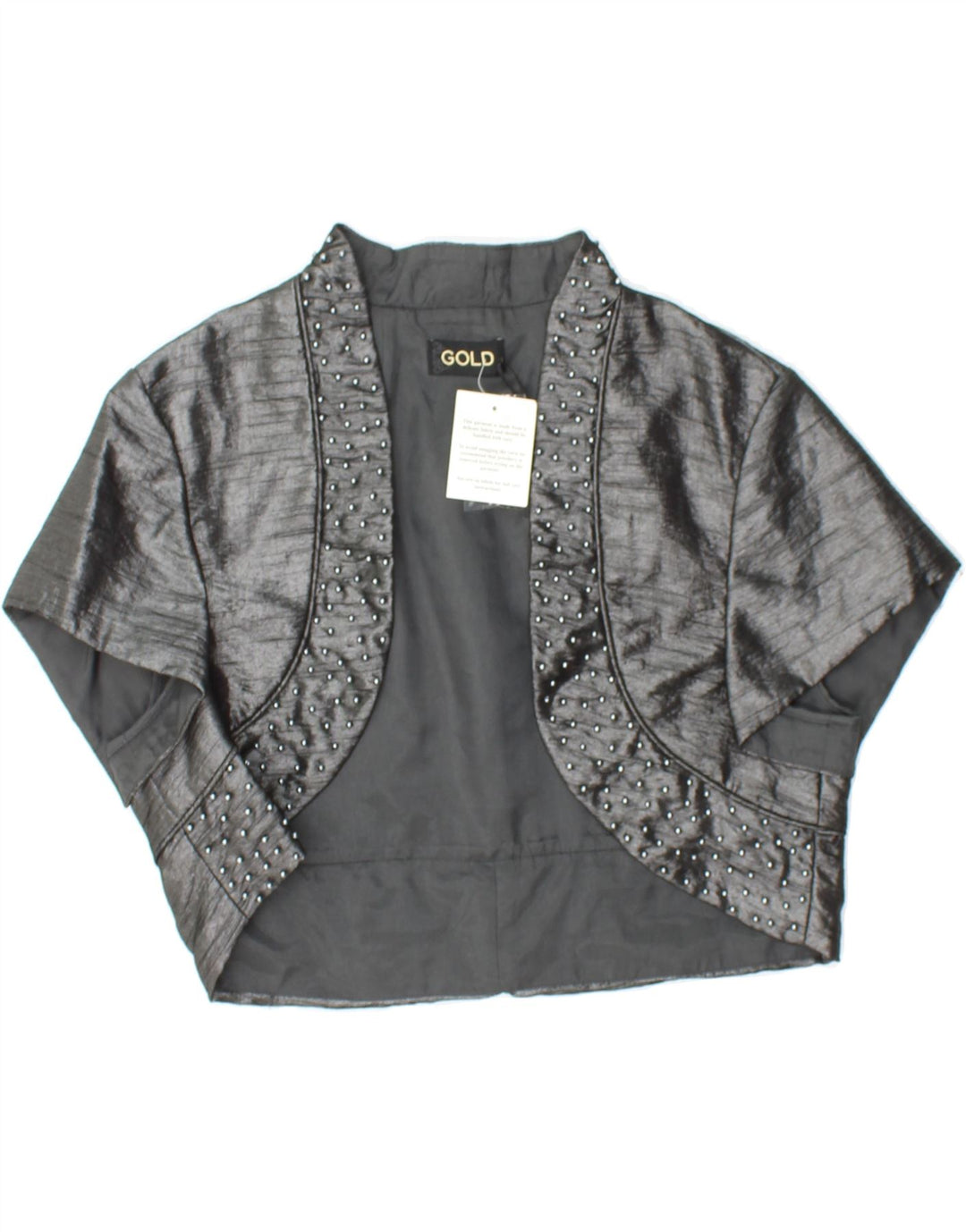 VINTAGE Womens Bolero Top UK 10 Small Grey Viscose Vintage Vintage and Second-Hand Vintage from Messina Hembry 