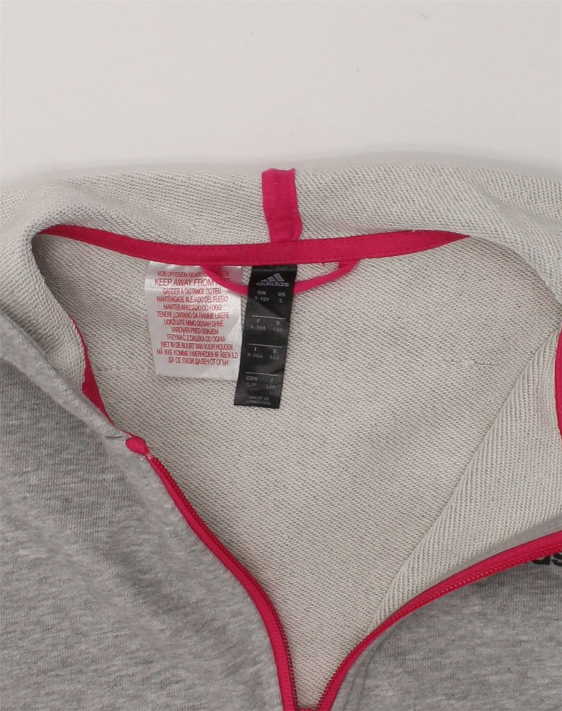 ADIDAS Girls Graphic Zip Hoodie Sweater 9-10 Years Grey Cotton | Vintage Adidas | Thrift | Second-Hand Adidas | Used Clothing | Messina Hembry 