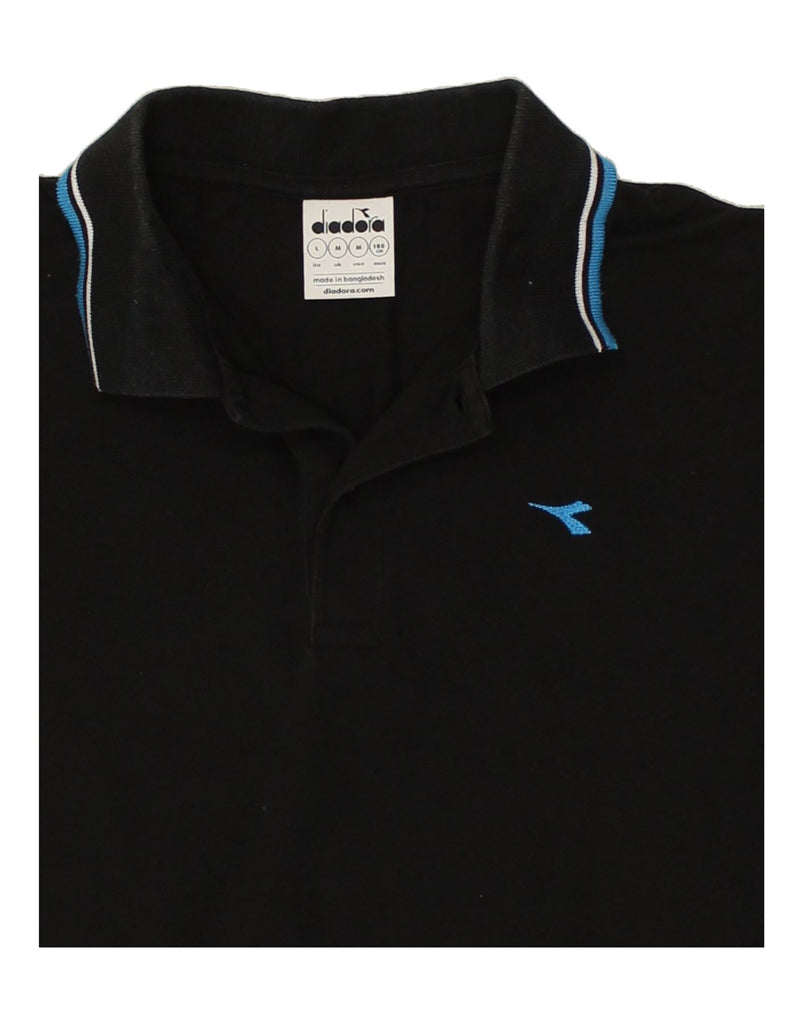 DIADORA Mens Polo Shirt Medium Black Cotton | Vintage Diadora | Thrift | Second-Hand Diadora | Used Clothing | Messina Hembry 