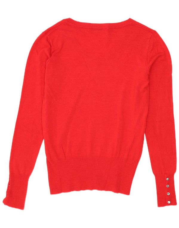 Guess Womens V-Neck Jumper Sweater UK 4 XS Red Viscose