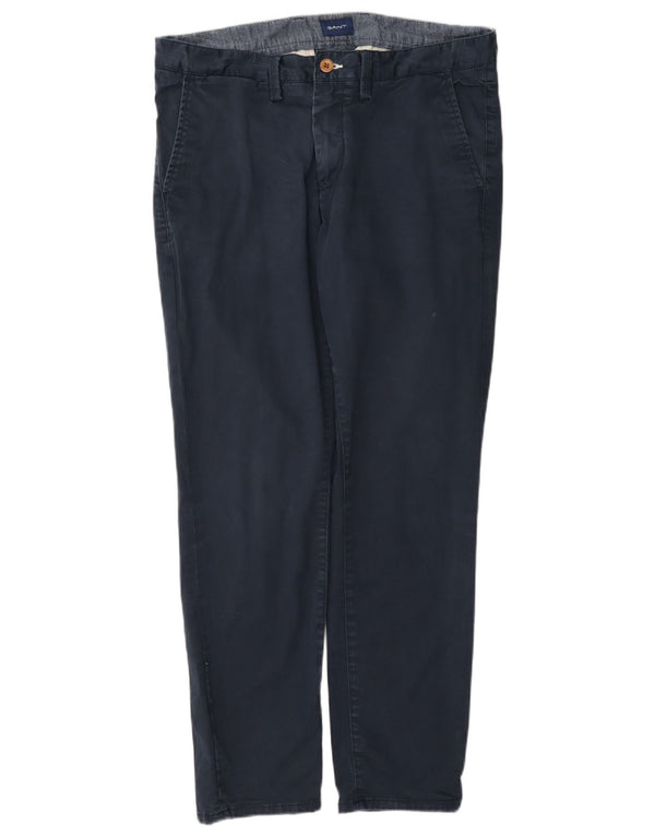 Gant Mens Straight Chino Trousers W34 L30 Navy Blue Cotton