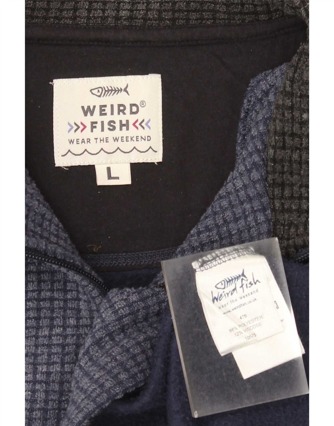 Weird Fish Mens Zip Neck Fleece Jumper Large Navy Blue Polyester
