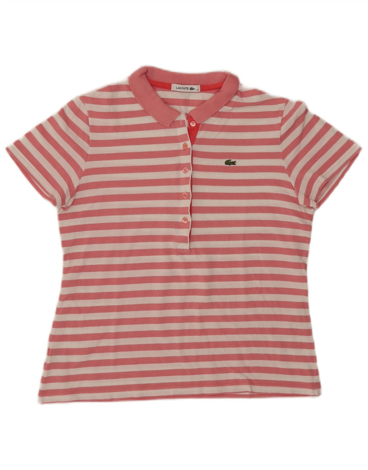 Lacoste Womens Polo Shirt Size 40 Medium Pink Striped Cotton