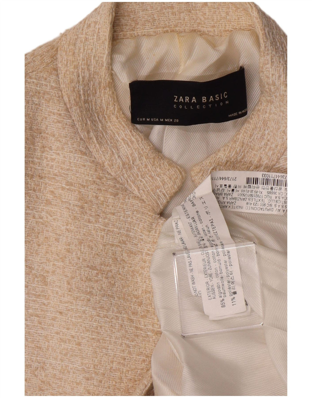 ZARA Womens Open Blazer Jacket UK 12 Medium Off White Cotton