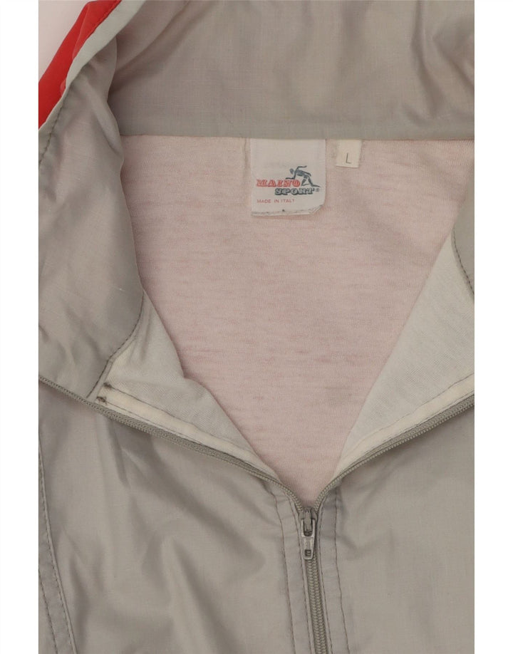 Vintage Mens Pullover Tracksuit Top Jacket Large Grey Colourblock Cotton