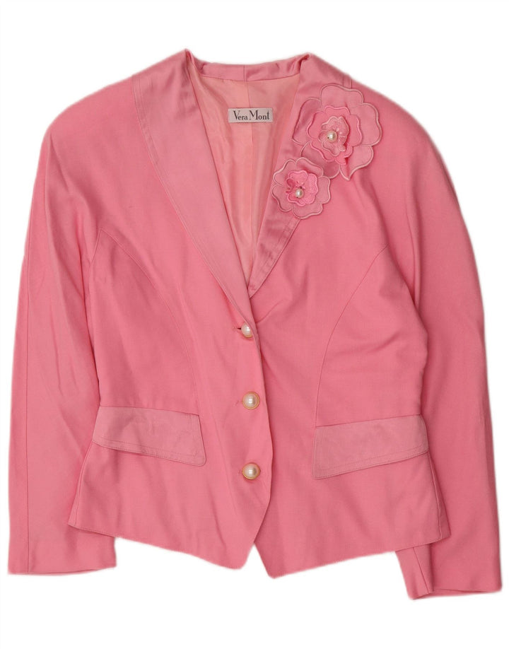 VERA MONT Womens 3 Button Blazer Jacket UK 14 Medium Pink Floral