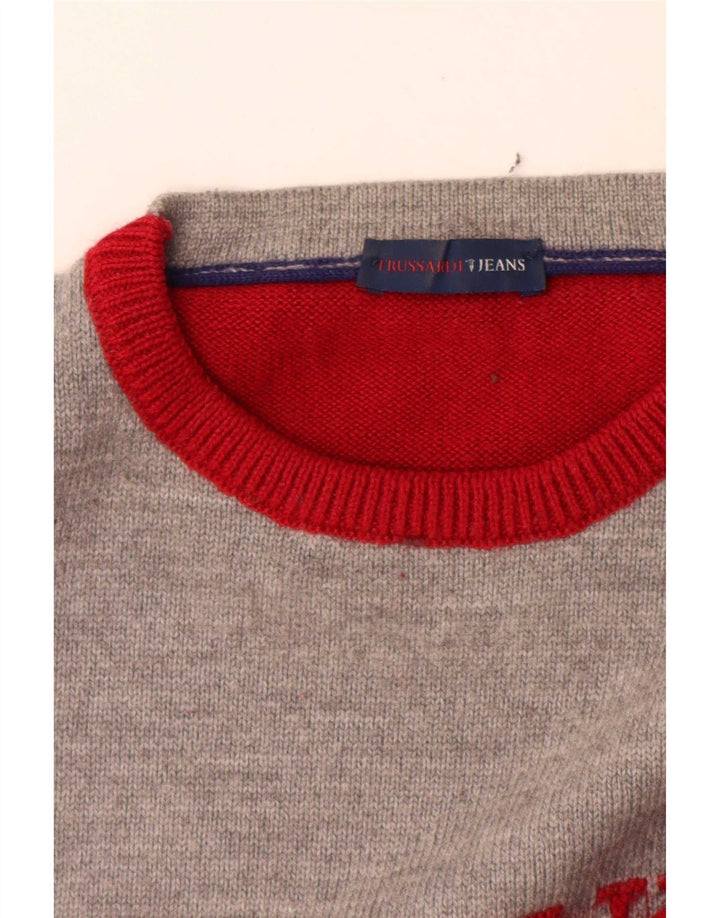 Trussardi Jeans Mens Crew Neck Jumper Sweater Medium Red Colourblock