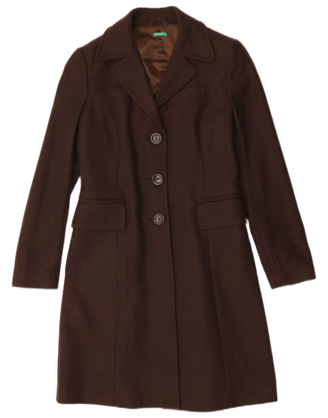 Benetton Womens Overcoat IT 44 Medium Brown Wool
