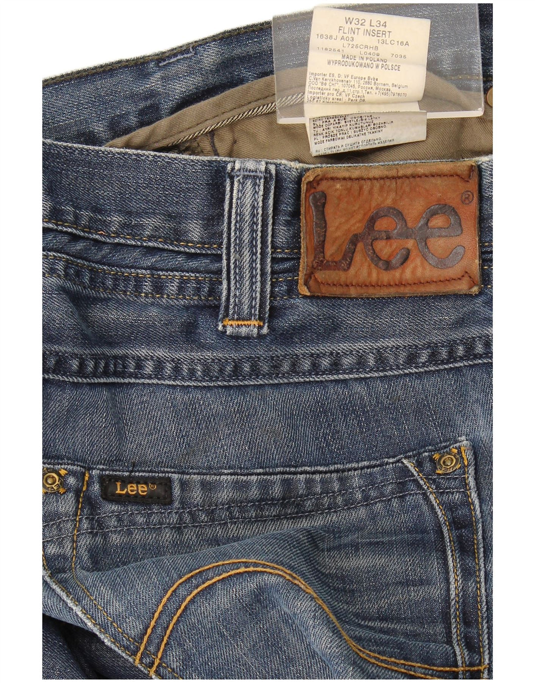 Lee Mens Flint Insert Straight Jeans W32 L34 Blue Cotton