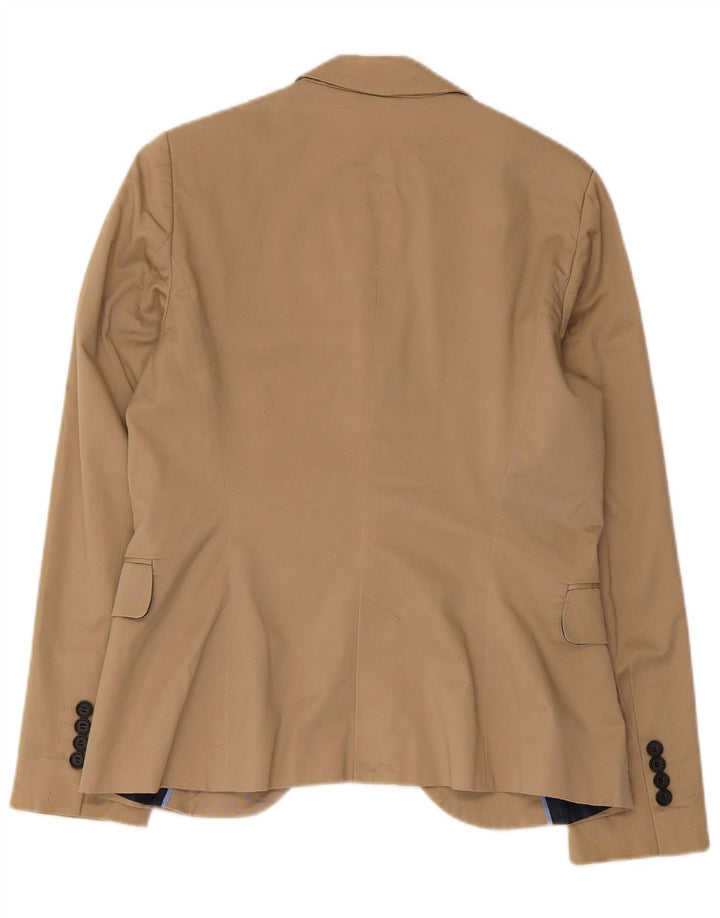 Zara Womens 1 Button Blazer Jacket UK 14 Large Beige Cotton