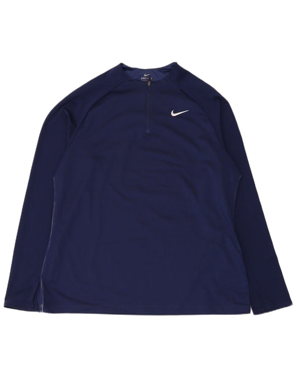 Nike Mens Dri Fit Zip Neck Pullover Tracksuit Top XL Navy Blue Polyester