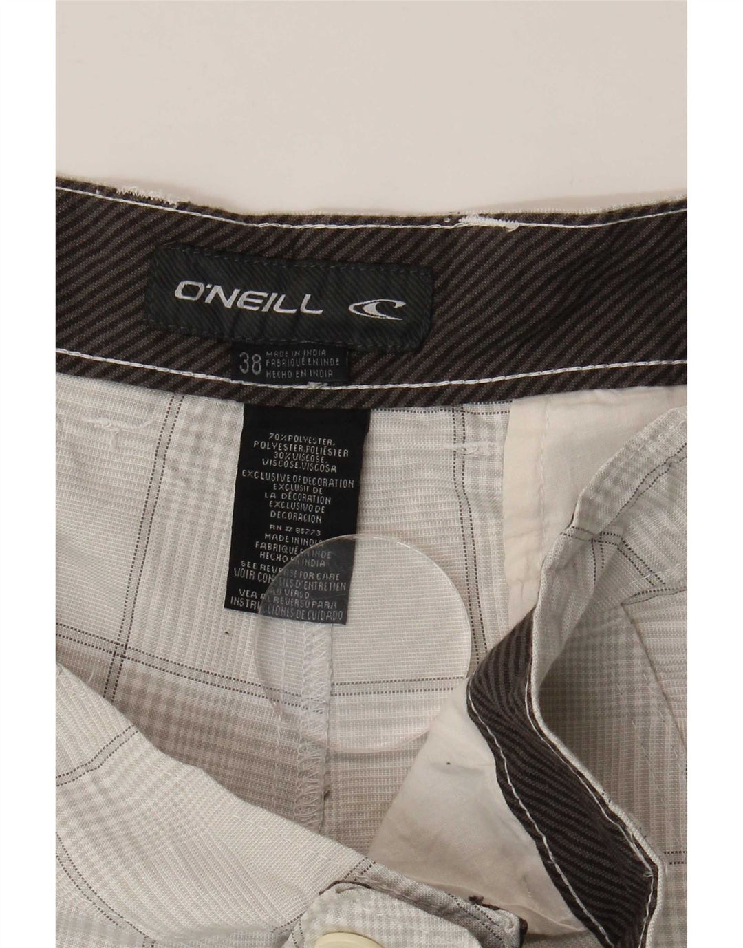O'Neill Mens Chino Shorts W38 XL Grey Check Polyester