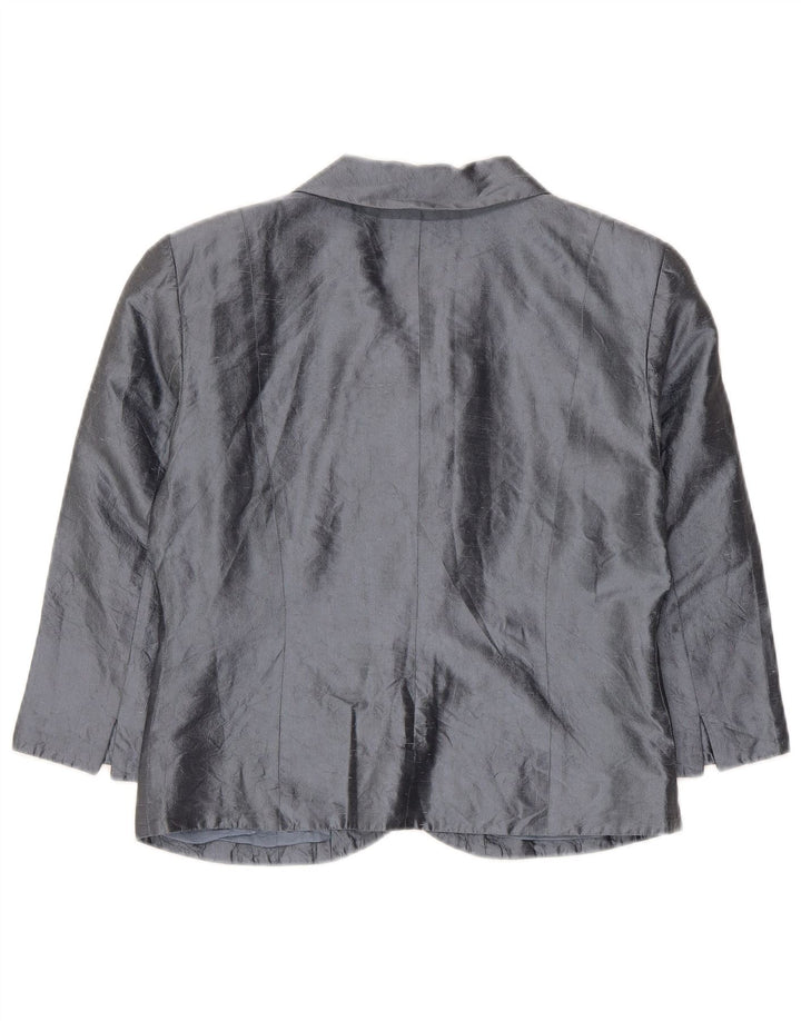 Blunauta Womens Crop 6 Button Blazer Jacket IT 42 Medium Grey Silk