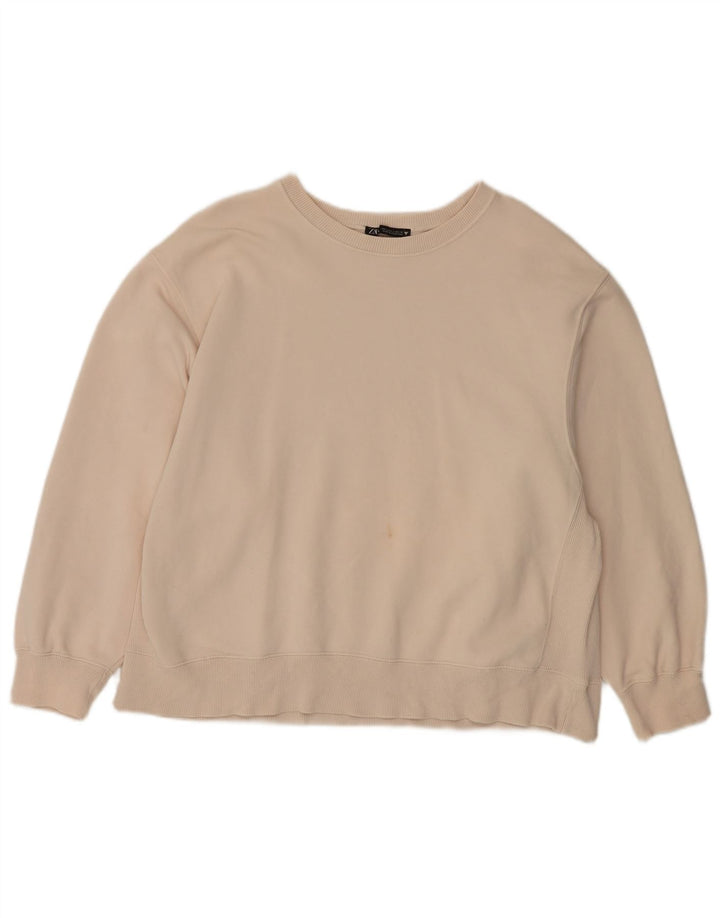 Zara Womens Oversized Sweatshirt Jumper UK 16 Large Beige Cotton