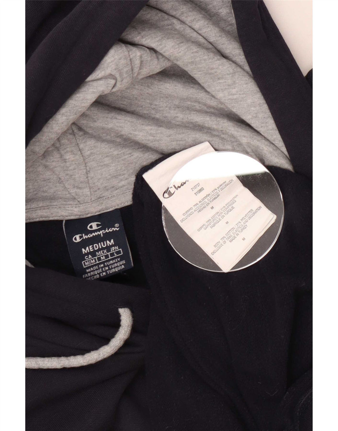 Champion Mens Graphic Hoodie Jumper Medium Navy Blue Cotton