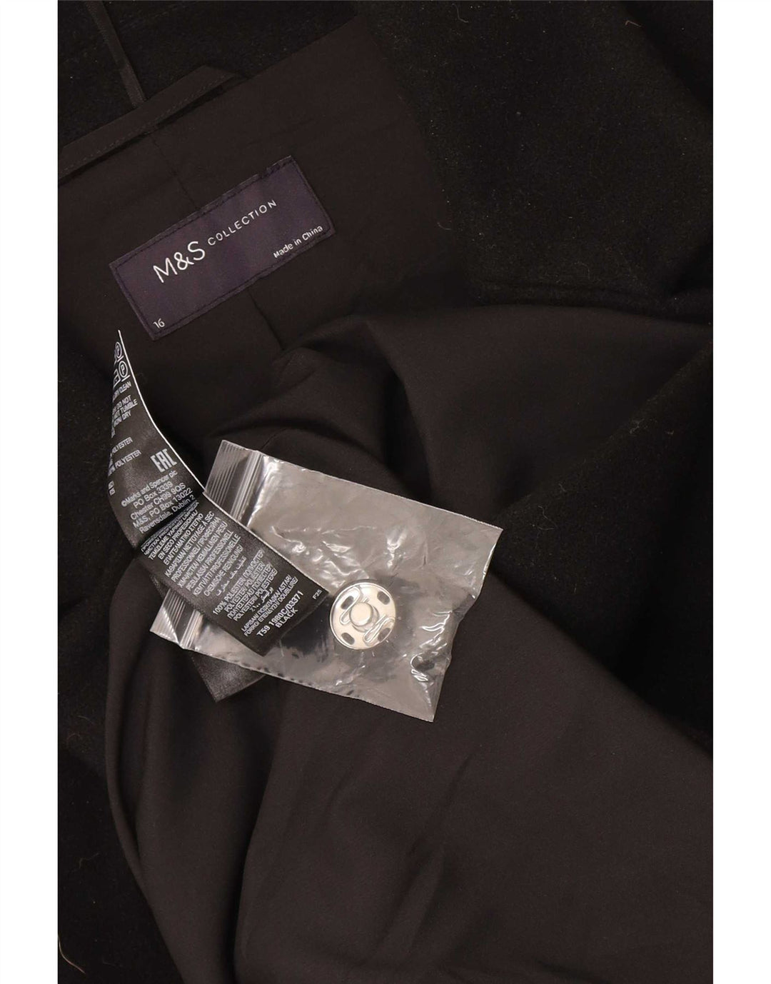 Marks & Spencer Womens Overcoat UK 16 Large Black Polyester