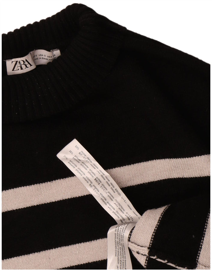 Zara Womens Oversized Turtle Neck Jumper Sweater UK 10 Small Black Striped