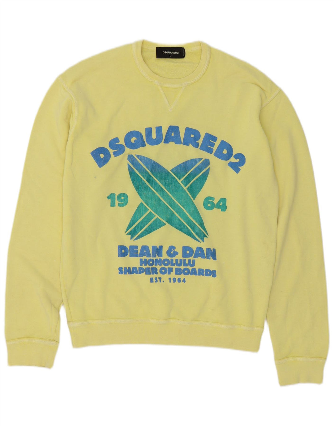 Dsquared2 Mens Graphic Sweatshirt Jumper Large Yellow Cotton