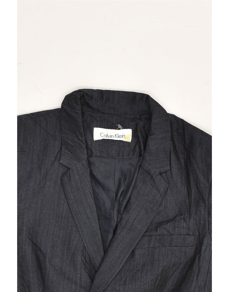 CALVIN KLEIN Womens 1 Button Blazer Jacket UK 14 Medium Navy Blue | Vintage Calvin Klein | Thrift | Second-Hand Calvin Klein | Used Clothing | Messina Hembry 