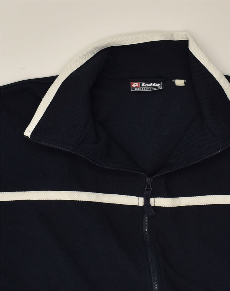 LOTTO Womens Tracksuit Top Jacket UK 16 Large Navy Blue Polyester | Vintage Lotto | Thrift | Second-Hand Lotto | Used Clothing | Messina Hembry 