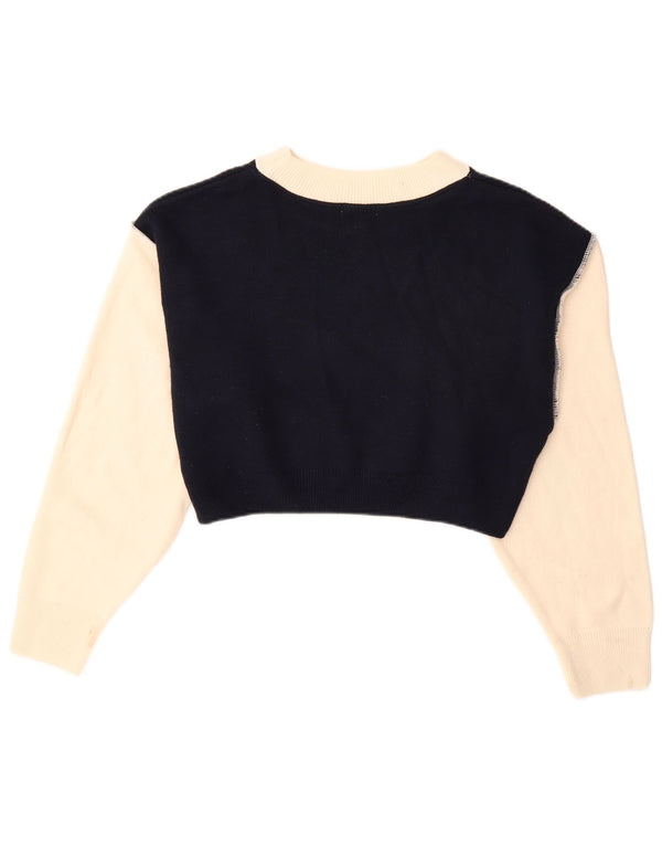 Topshop Womens Crop Boat Neck Jumper Sweater UK 14 Medium Black Colourblock