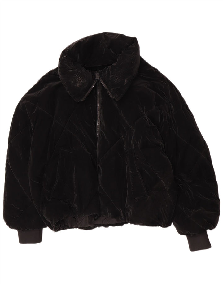 Zara Womens Oversized Padded Jacket UK 10 Small Black Polyurethane