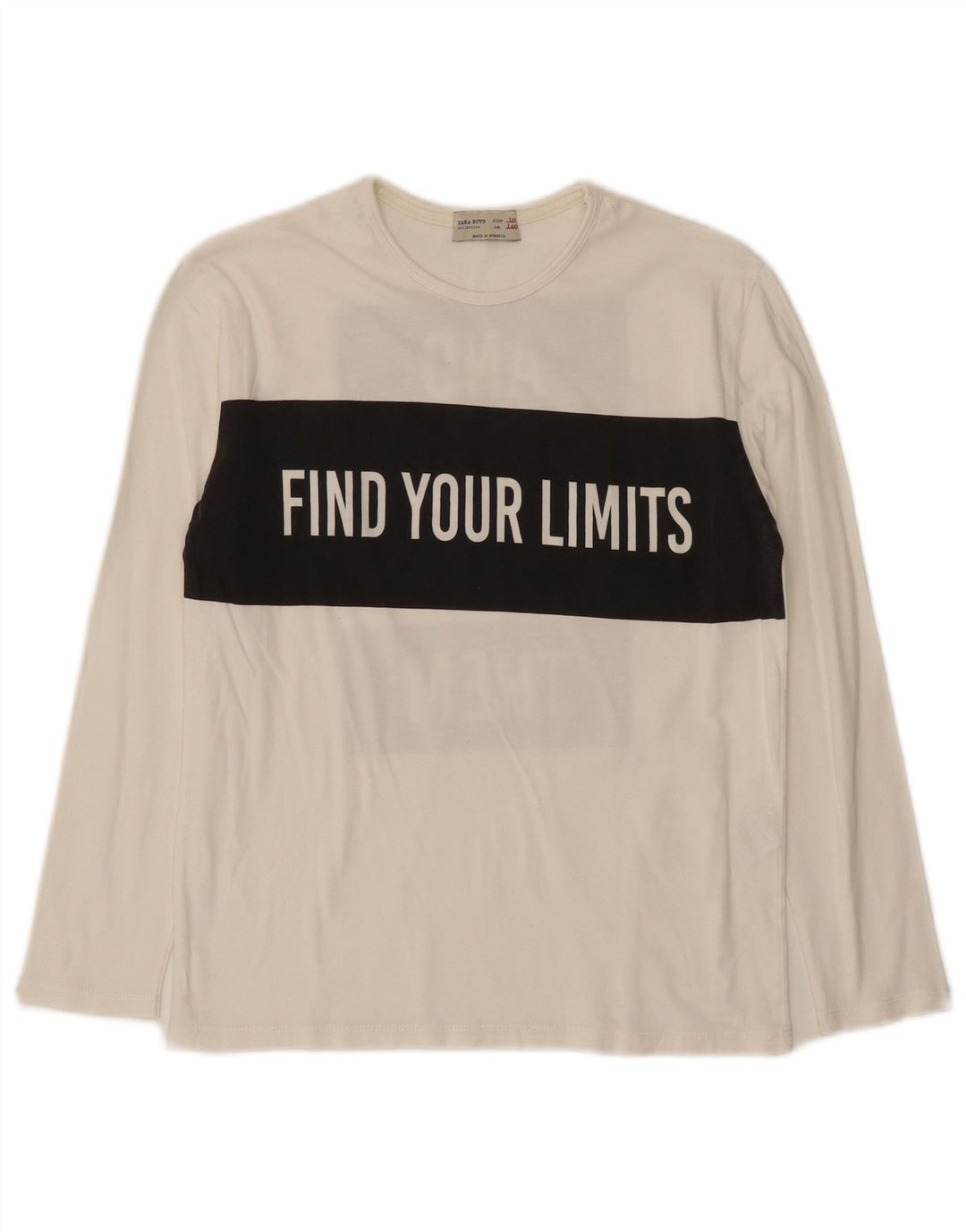 Zara Boys Graphic Top Long Sleeve 9-10 Years White Colourblock Cotton