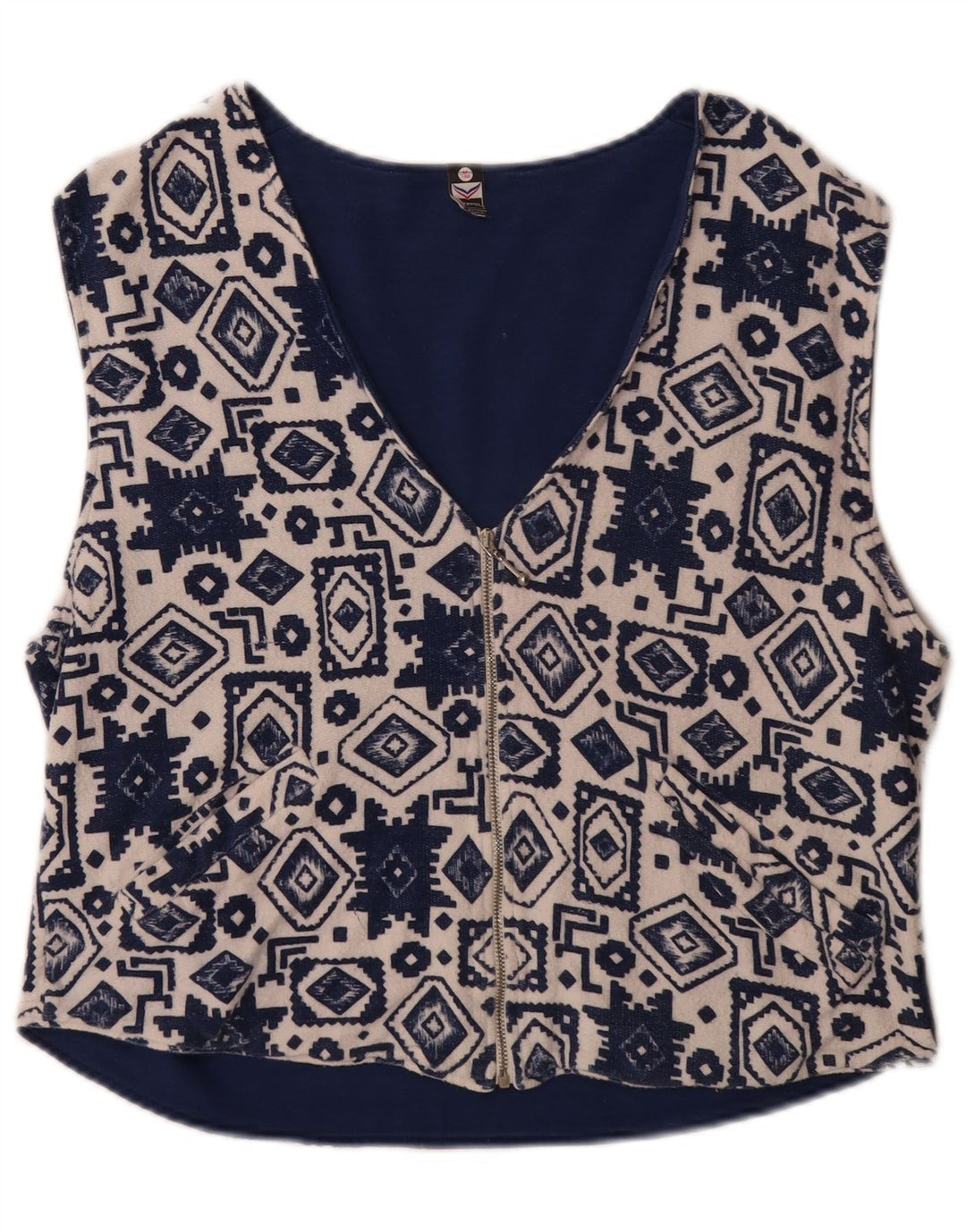 Trigema Womens Waistcoat UK 14 Medium Navy Blue Geometric Cotton