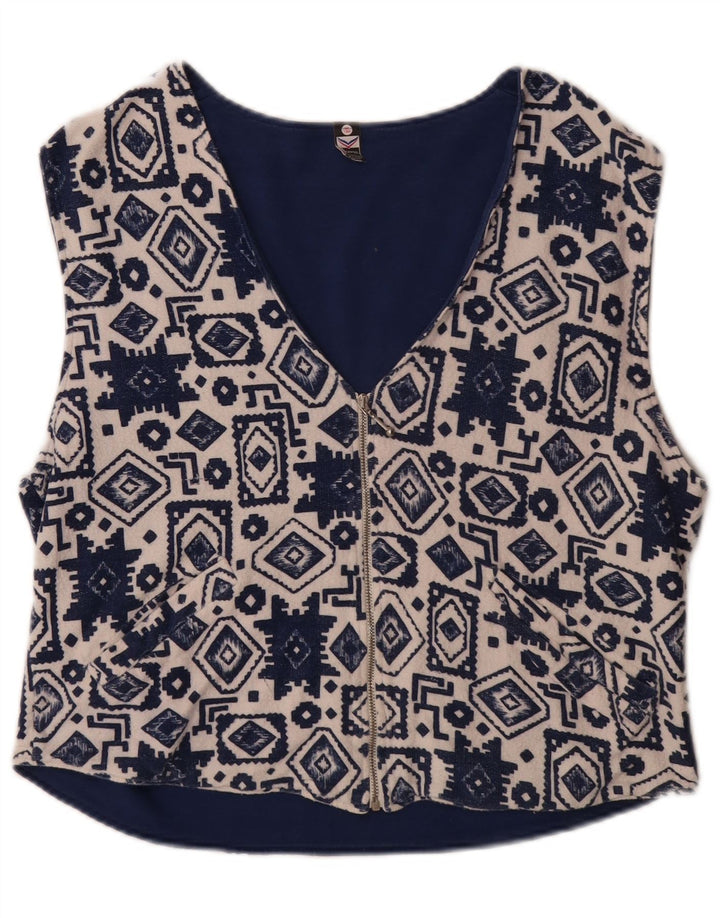 Trigema Womens Waistcoat UK 14 Medium Navy Blue Geometric Cotton