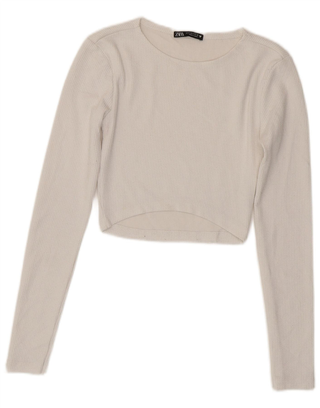 Zara Womens Crop Top Long Sleeve UK 8 Small White Polyester