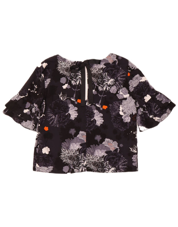 Topshop Womens Oversized Blouse Top UK 6 XS Black Floral Polyester