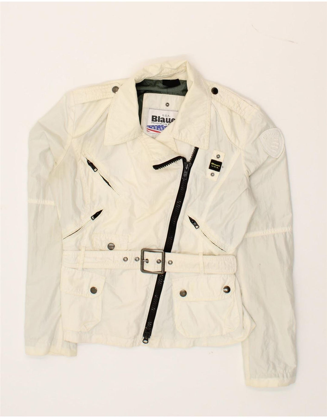 BLAUER Womens Biker Jacket UK 6 XS Off White Polyester Vintage Blauer and Second-Hand Blauer from Messina Hembry 