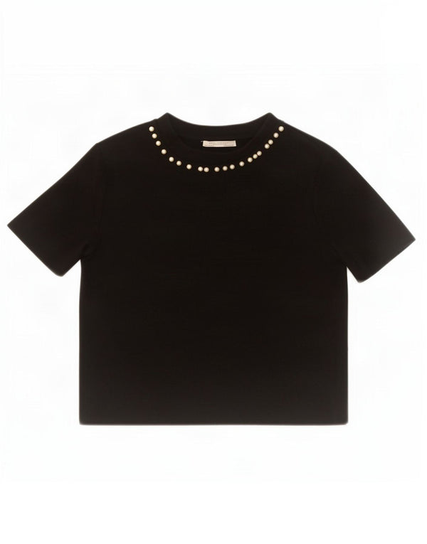 Zara Womens Crop Blouse Top UK 12 Medium Black Cotton