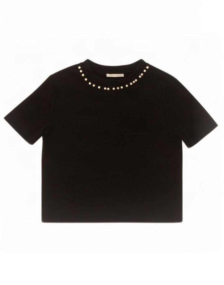 Zara Womens Crop Blouse Top UK 12 Medium Black Cotton