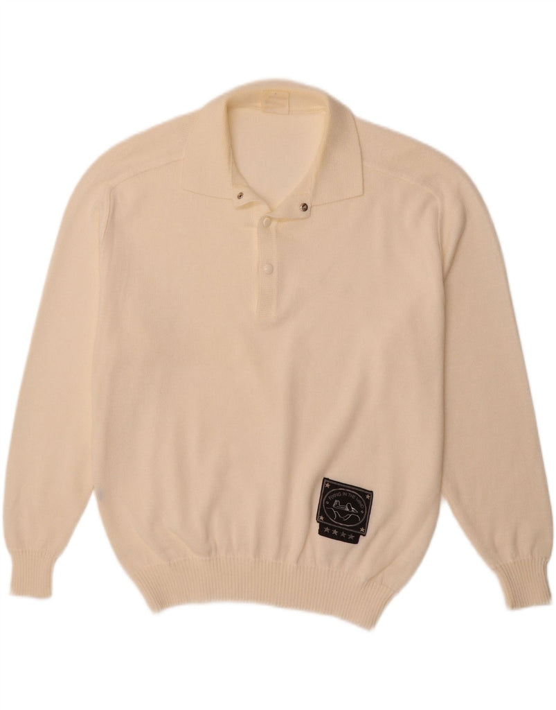 STRICKMODEN Mens Graphic Polo Neck Jumper Sweater IT 56 XL Beige Vintage Strickmoden and Second-Hand Strickmoden from Messina Hembry 