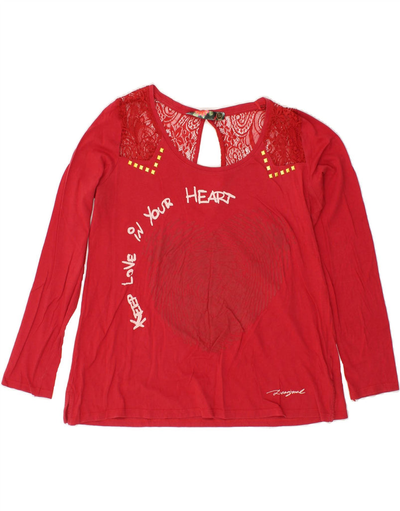 DESIGUAL Womens Graphic Top Long Sleeve UK 14 Large Red Floral | Vintage Desigual | Thrift | Second-Hand Desigual | Used Clothing | Messina Hembry 