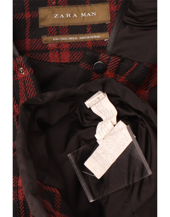 Zara Mens Hooded Hooded Utility Jacket UK 40 Large Black Check Polyester