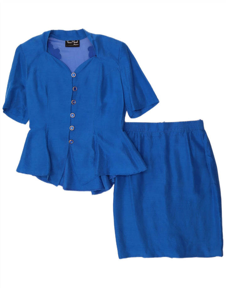 Vera Mont Womens 6 Button 2 Piece Skirt Set UK 14 Medium W28  Blue Silk