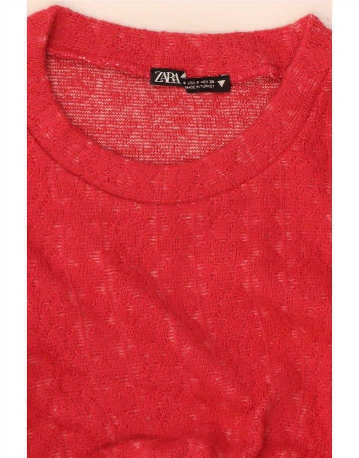 Zara Womens Crop Ruffle Front Top Long Sleeve UK 8 Small Red