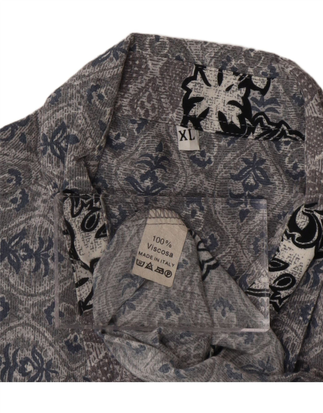 VINTAGE Mens Short Sleeve Shirt XL Grey Paisley Viscose Vintage Vintage and Second-Hand Vintage from Messina Hembry 