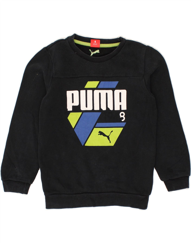 PUMA Boys Graphic Sweatshirt Jumper 7-8 Years Small  Black Cotton | Vintage Puma | Thrift | Second-Hand Puma | Used Clothing | Messina Hembry 