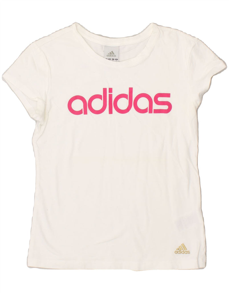 ADIDAS Womens Graphic T-Shirt Top UK 12 Medium  White Cotton | Vintage Adidas | Thrift | Second-Hand Adidas | Used Clothing | Messina Hembry 