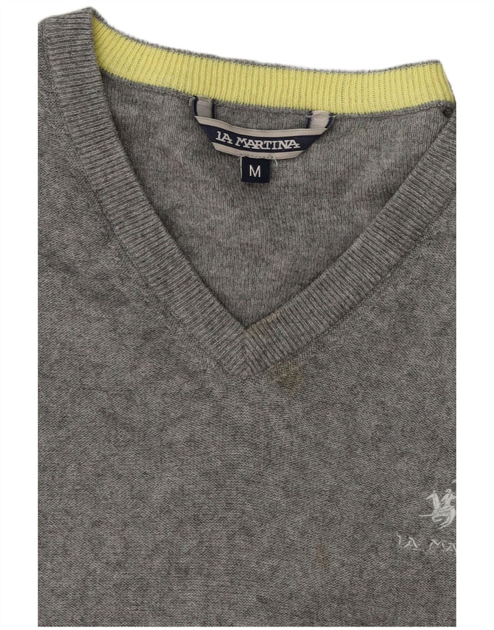 La Martina Mens V-Neck Jumper Sweater Medium Grey Cotton