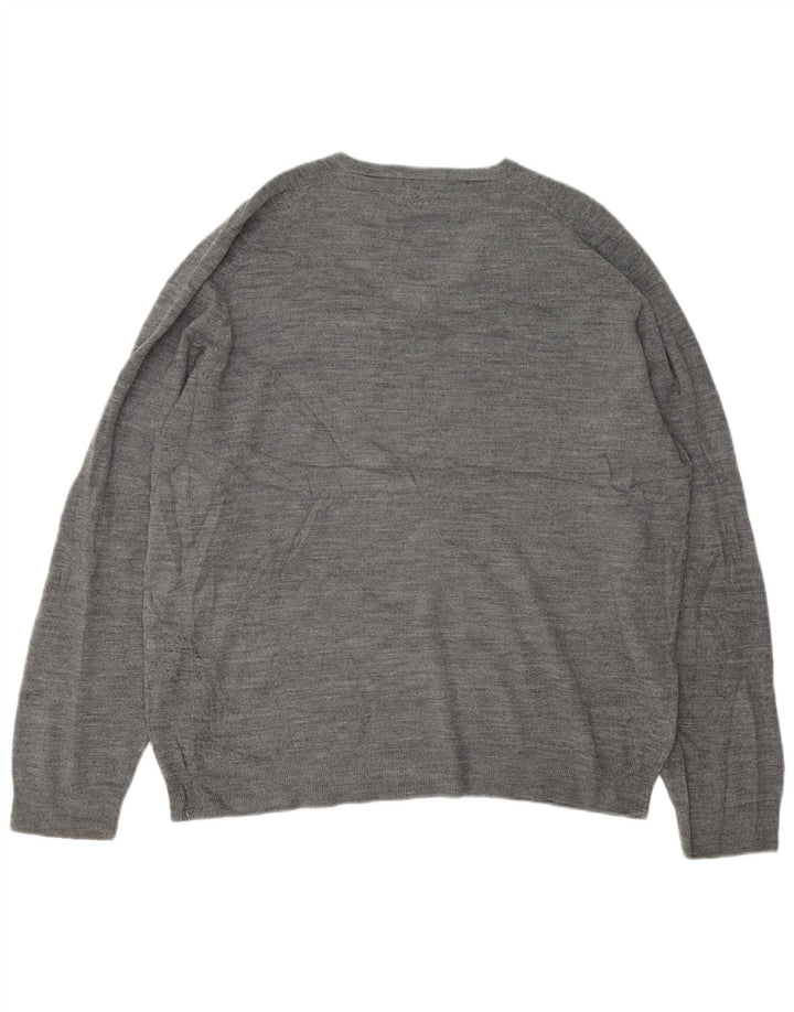Marks & Spencer Mens Blue Harbour V-Neck Jumper Sweater XL Grey Flecked