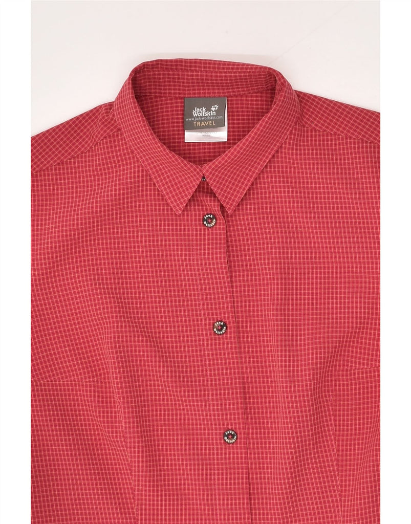 JACK WOLFSKIN Womens Short Sleeve Shirt UK 10 Small Red Check Polyester | Vintage Jack Wolfskin | Thrift | Second-Hand Jack Wolfskin | Used Clothing | Messina Hembry 