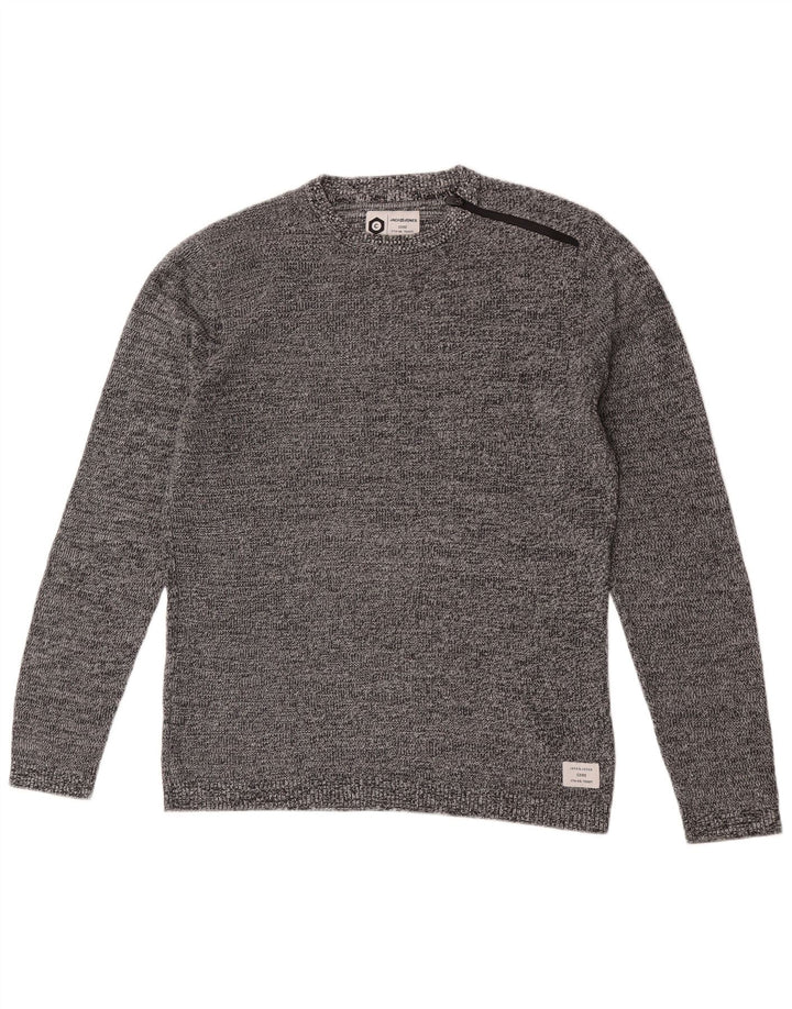 Jack & Jones Mens Crew Neck Jumper Sweater Large Grey Flecked Cotton
