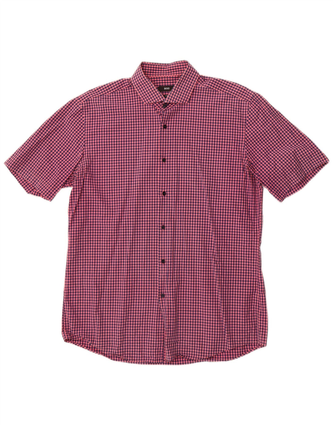 Hugo Boss Mens Short Sleeve Slim Fit Shirt Large Pink Gingham